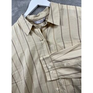 New STIO Womens Beige Striped Button Down Long‎ Sleeve Shirt XL Casual Outdoor
